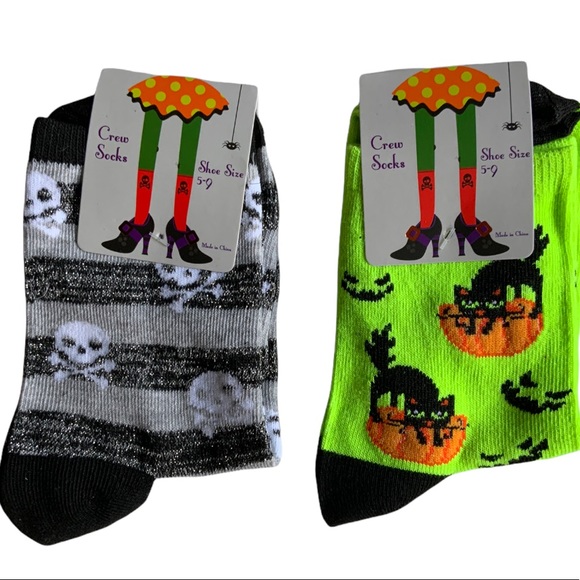 Halloween Socks Skeleton Silver Black Cat Socks Low Cut Unisex Bundle 2 Pairs - Picture 2 of 11
